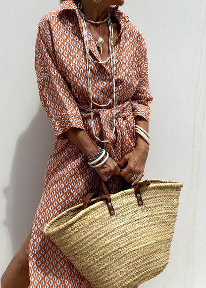 Blue Striped Patchwork Side Open Long Shirts Dress Bracelet Sleeve