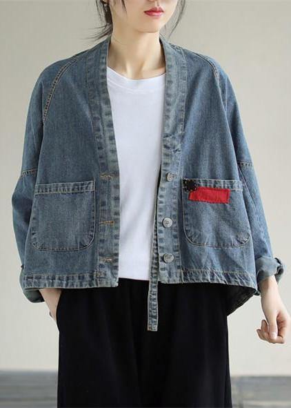 V Neck Button Down Spring Clothes Ideas Denim Blue Coats