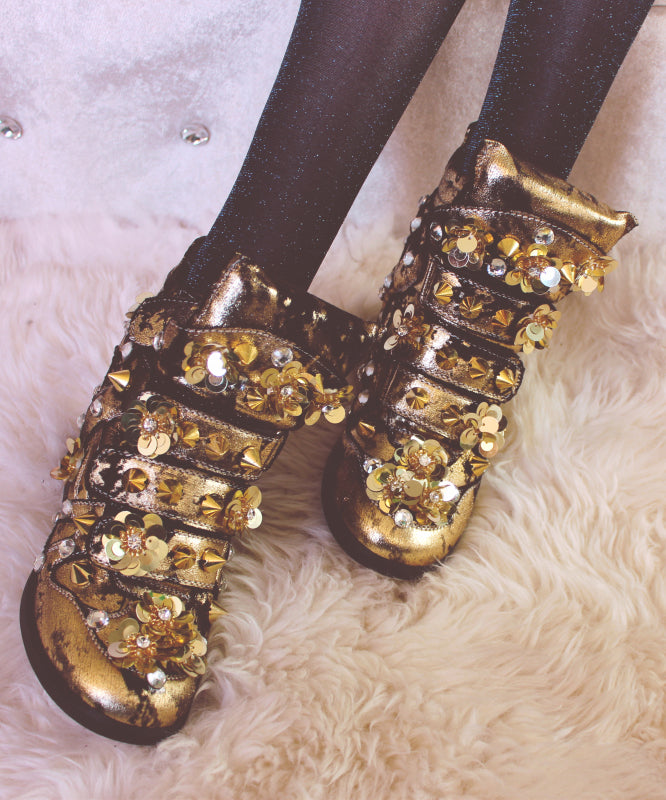 Yellow Sequins Nail Bead Splicing Boots