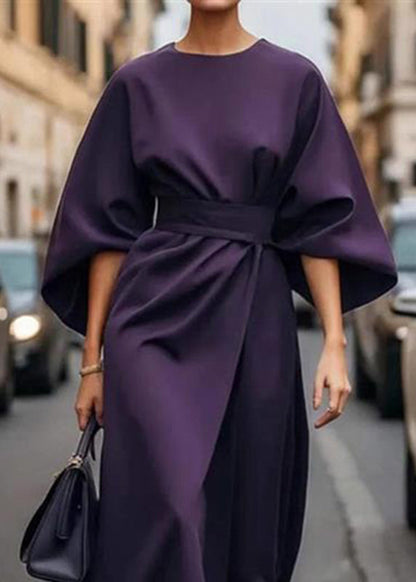 Organic Purple Tunic Long Dress Batwing Sleeve