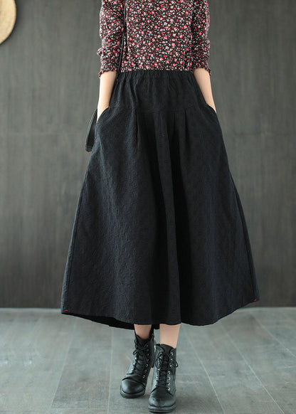 Black Jacquard Patchwork Loose a Line Skirt Spring