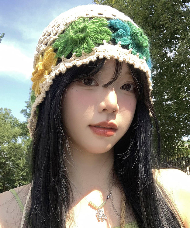 Beige Hollow Out Knit Bonnie Hat
