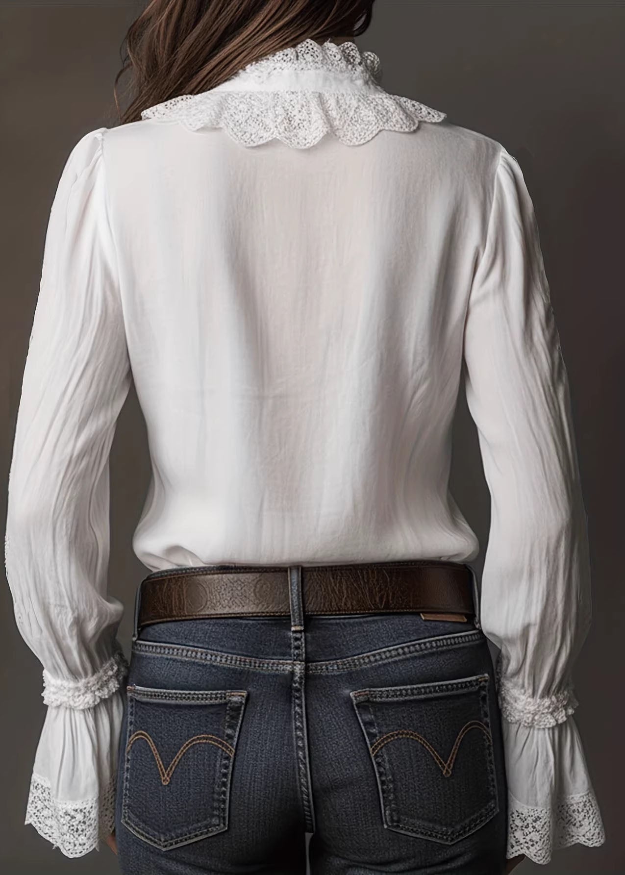 White V Neck Lace Patchwork Cotton Shirts Spring