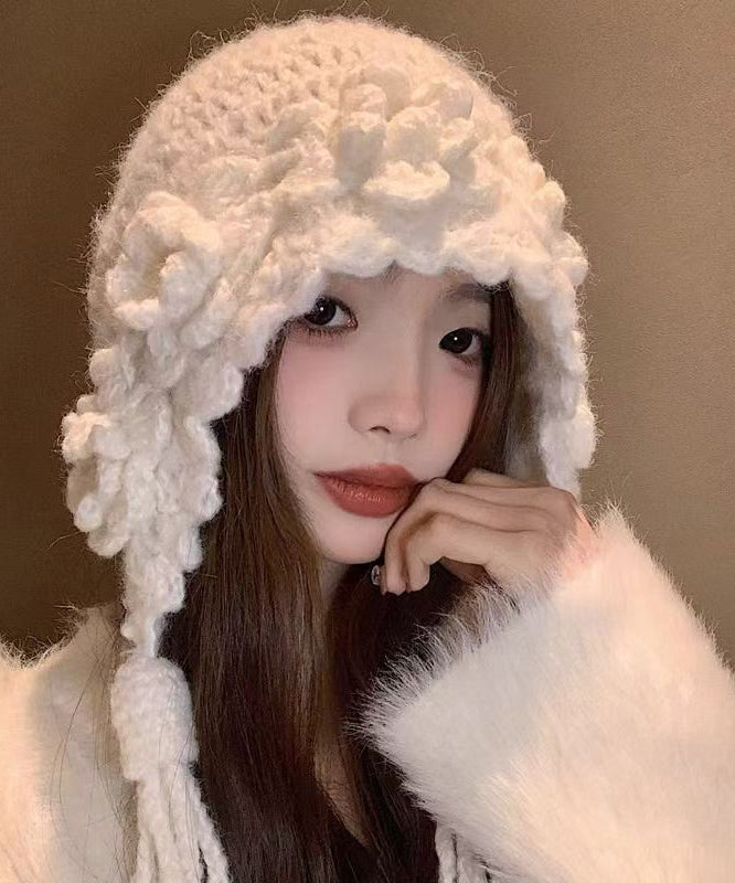 Stylish Handmade White Tassel Knit Bonnie Hat