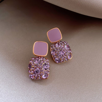 Purple Earrings With Zirconia Inlay