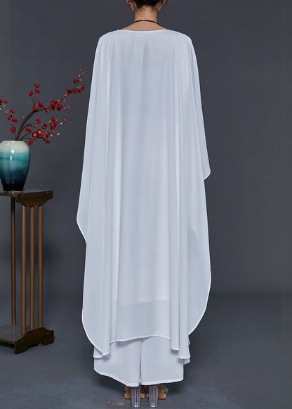 White Oversized Chiffon Vacation Dresses Batwing Sleeve