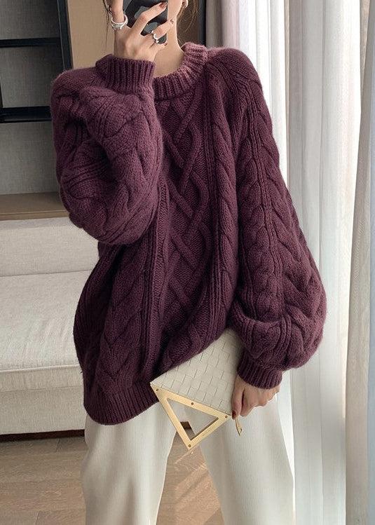 Apricot O Neck Thick Cotton Knit Sweater Fall