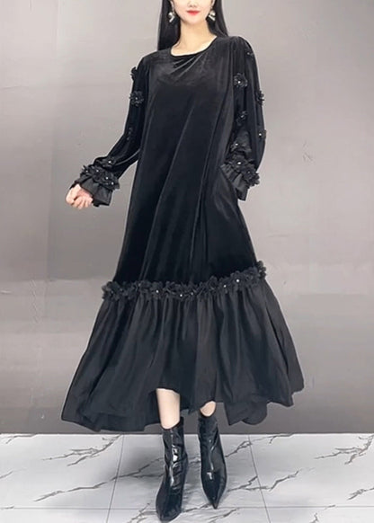 Boutique Red O-neck Embroidered Silk Velvet Long Dresses Fall
