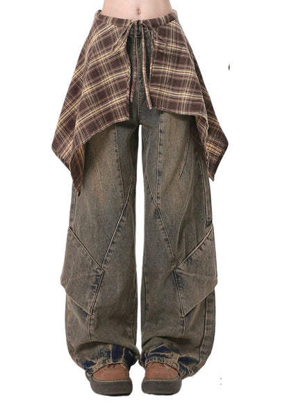 Oversized Patchwork Denim Wide Leg Pants Spring