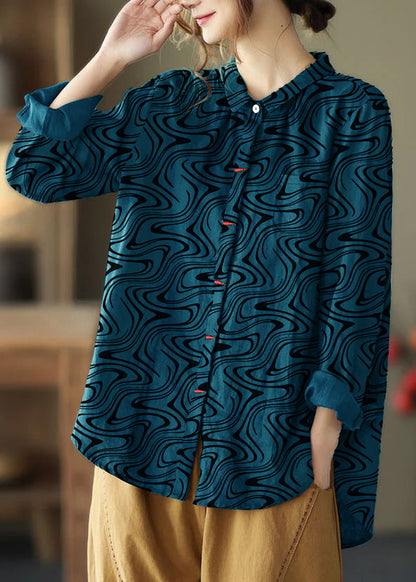 Black Patchwork Linen Shirt Peter Pan Collar Embroidered Spring