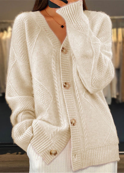 Handmade Grey V Neck Button Knit Cardigans Fall