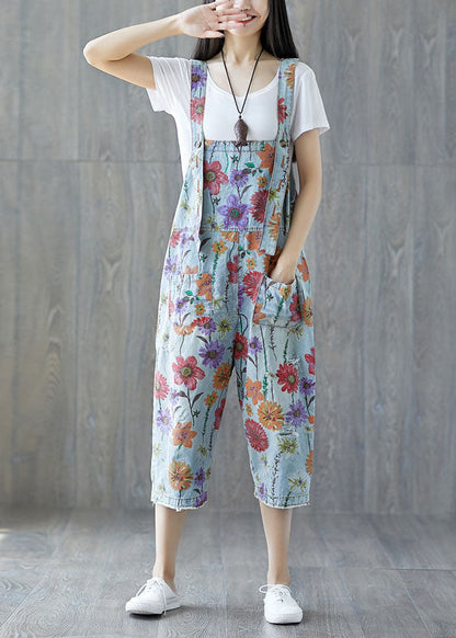 Classy Light Blue Pockets Denim Jumpsuit