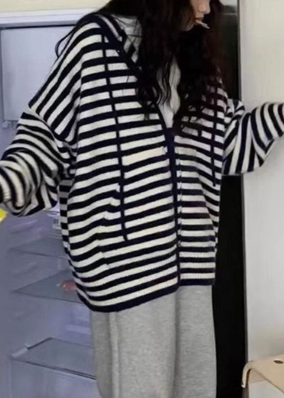 Red Zippered Wrinkled Striped Patchwork Cotton Knit Hoodies Coats Spring