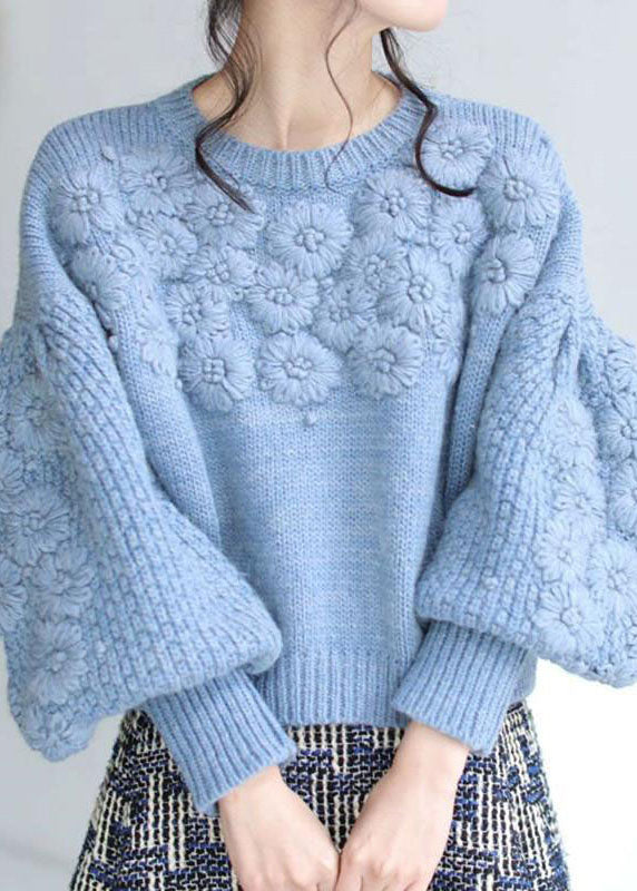 Beige Thick Warm Embroidered Fall Knit Sweaters