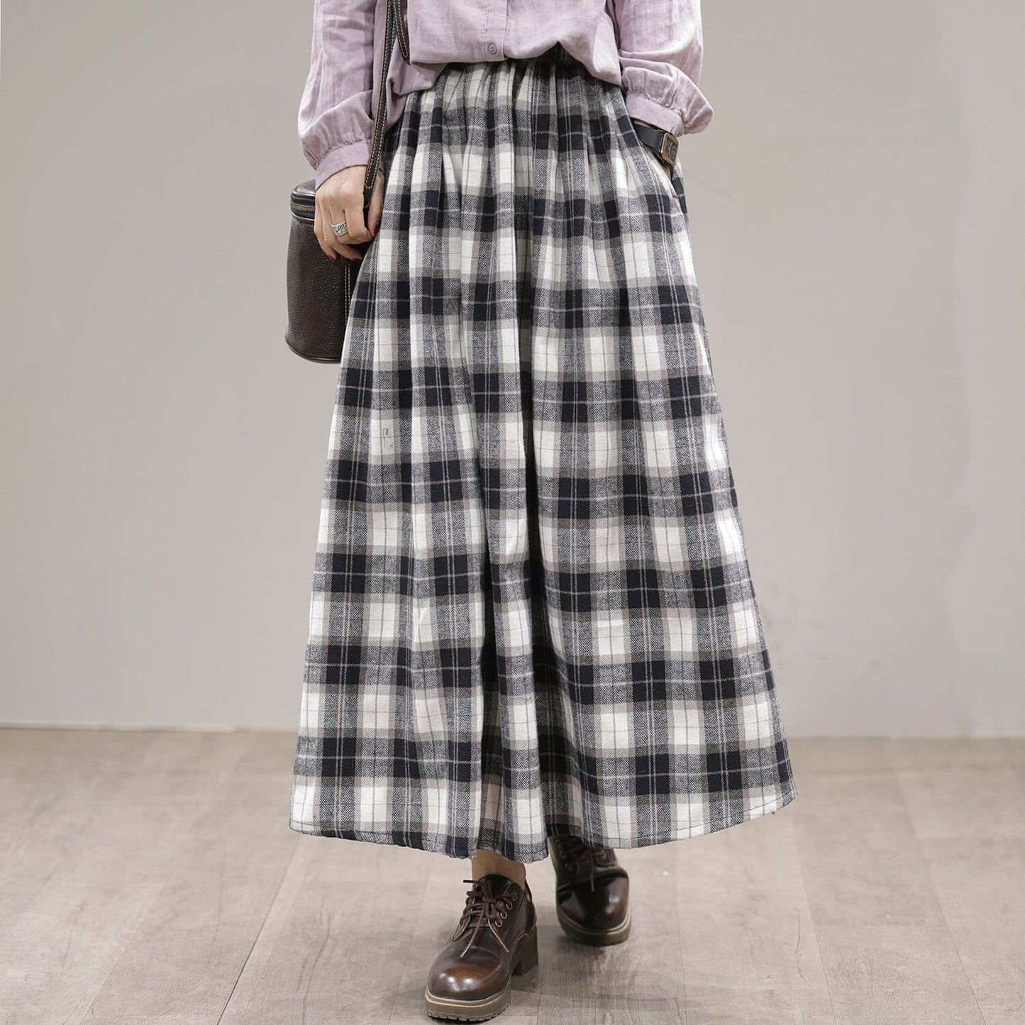 Spring Plaid A-line Cotton Skirt