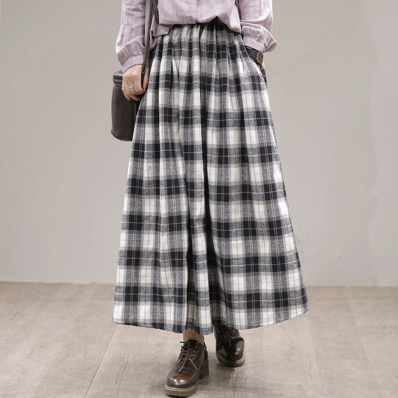 Spring Plaid A-line Cotton Skirt