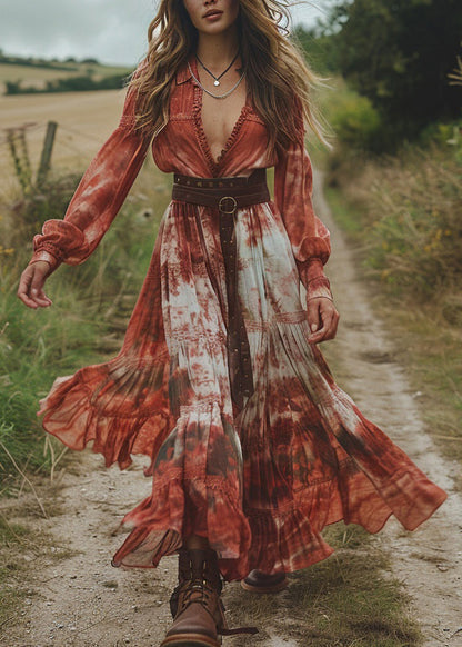 Tie Dye Wrinkled Patchwork Chiffon Dresses Spring