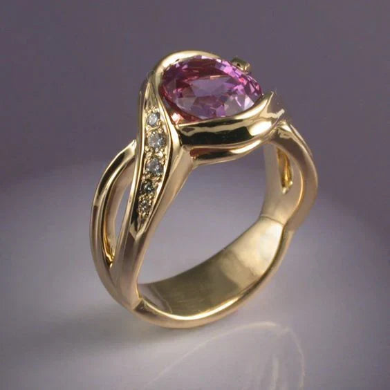Garnet Crystal Zirconia Gold Ring