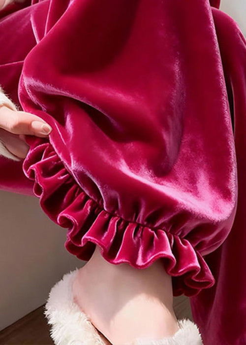 Rose Ruffled Silk Velvet Pants Winter