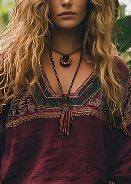 Mulberry Print Patchwork Cotton Tops Spring