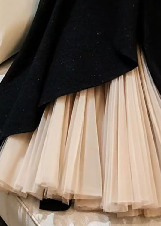 Black Original Design Chiffon Patchwork Skirts Spring