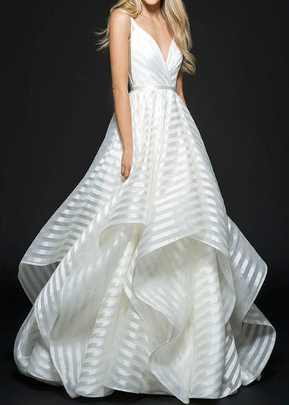 White V Neck Backless Asymmetrical Design Dress Summer