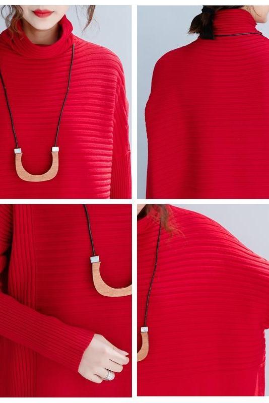 Loose High Neck Maxi Sweater Dresses