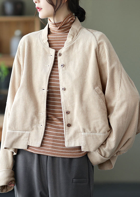 Caramel Pockets Button Asymmetrical Design Fall Corduroy Coat
