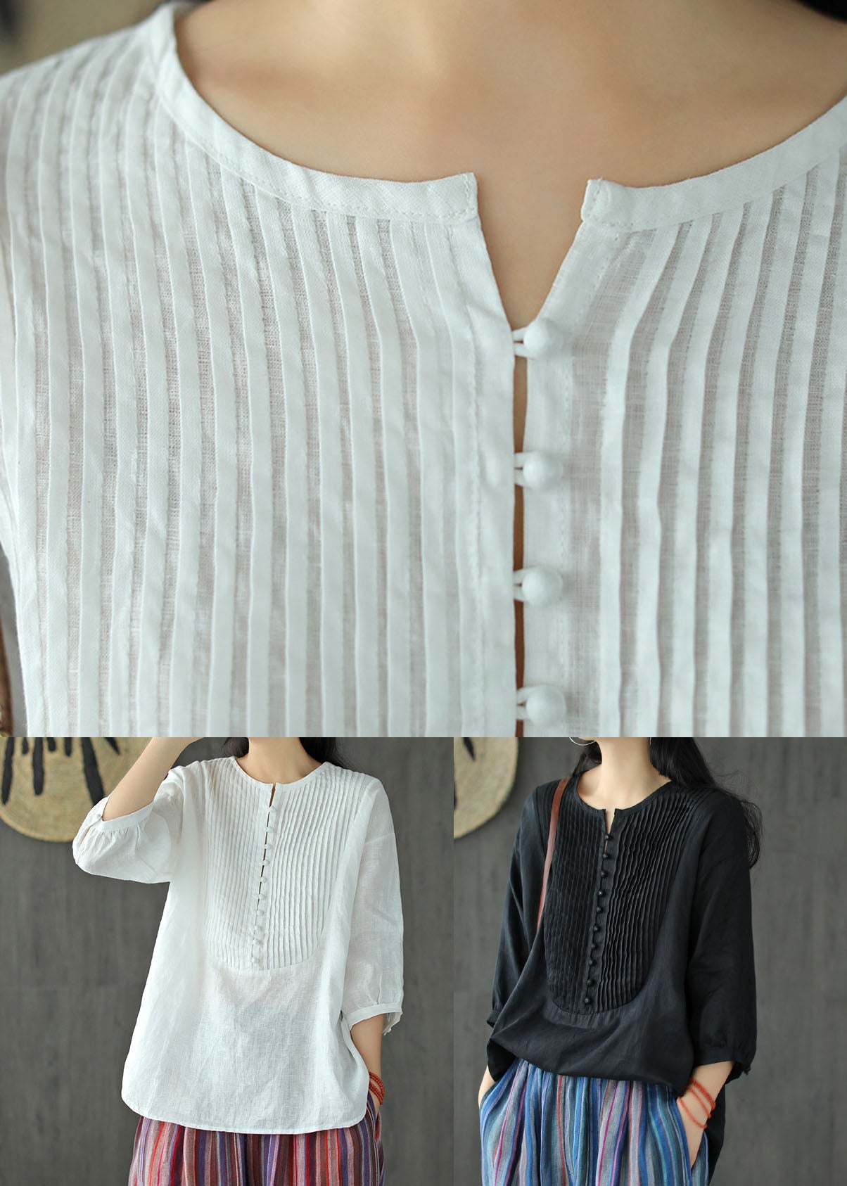 White O-neck Color Linen Tank Tops Bracelet Sleeve