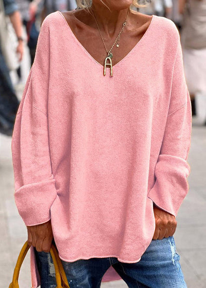 Orange V Neck Knit Sweaters Top Fall