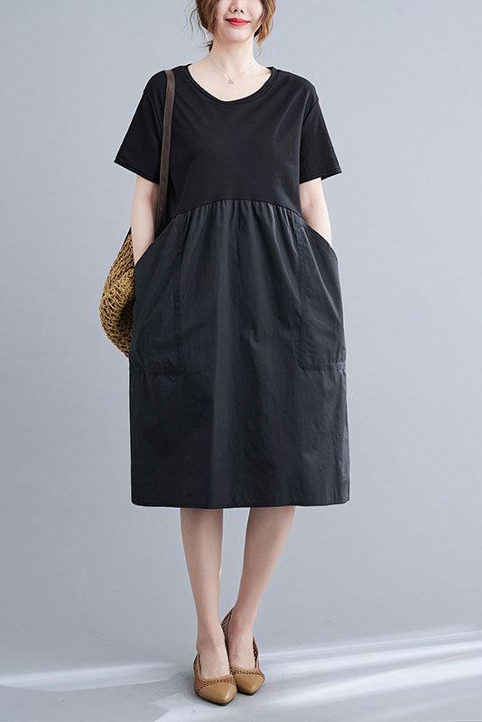 -summer Color Crew Neck Stitching Dress