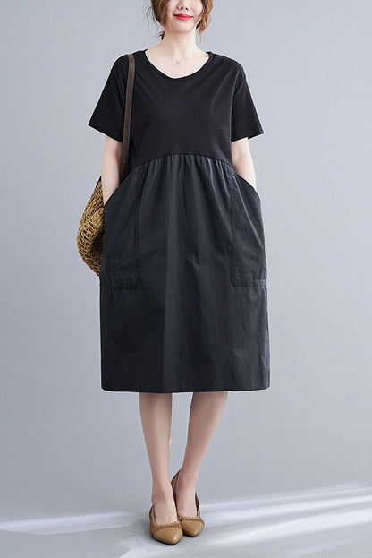-summer Color Crew Neck Stitching Dress