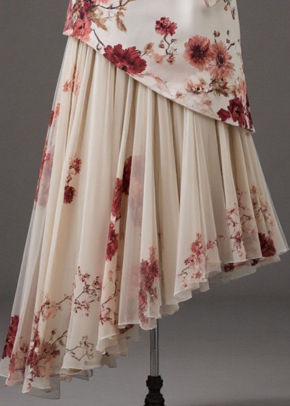 Apricot Patchwork Tie Waist a Line Skirts Summer