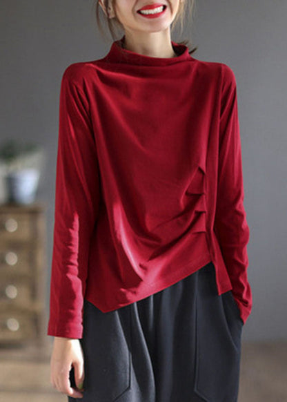 Blue Turtleneck Asymmetrical Design Patchwork Fall Tops
