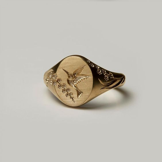 Gold Hummingbird Seal Ring