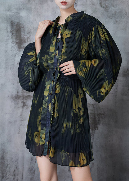 Diy Green Tie Dye Ruffled Chiffon Work Dress Spring