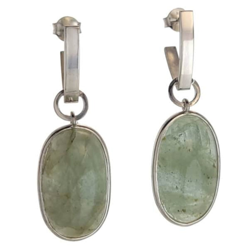 Oval Stone Silver Earrings