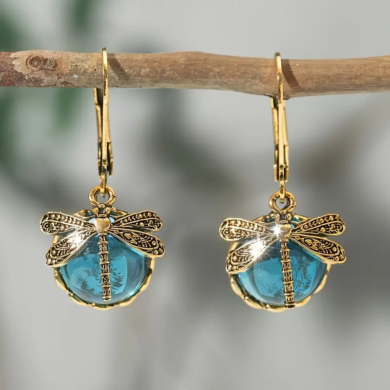 Blue Dragonfly Crystal Earrings