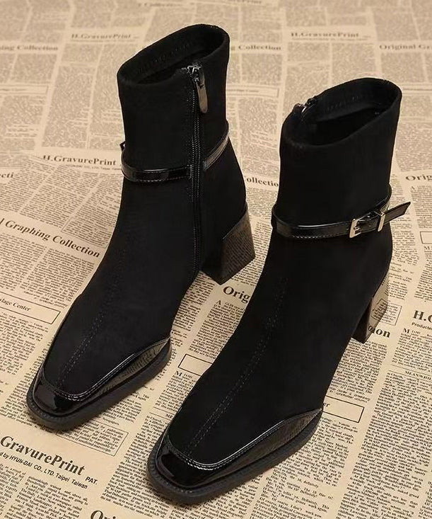 Splicing Chunky Boots Mulberry Suede