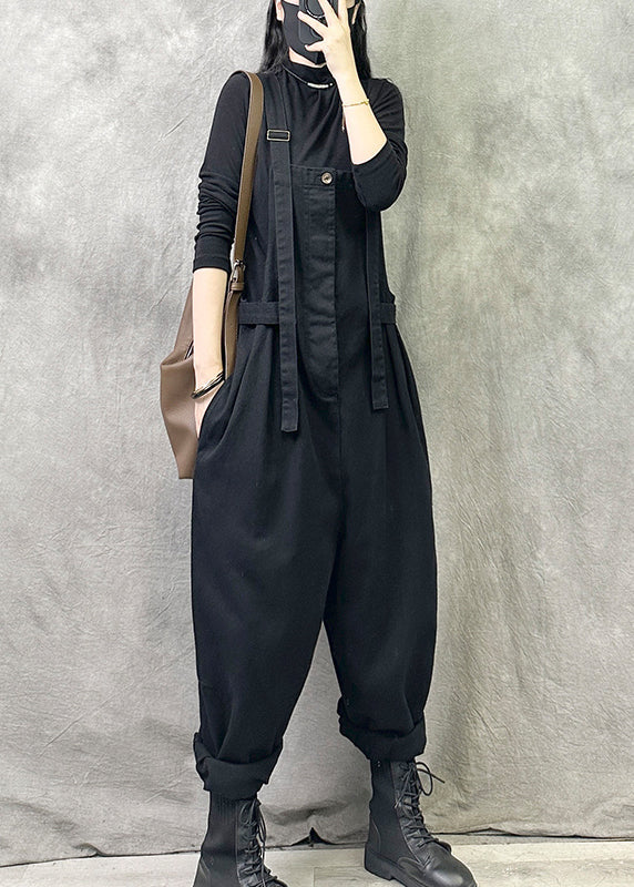 Coffee Pockets Patchwork Cotton Strap Pants Summer