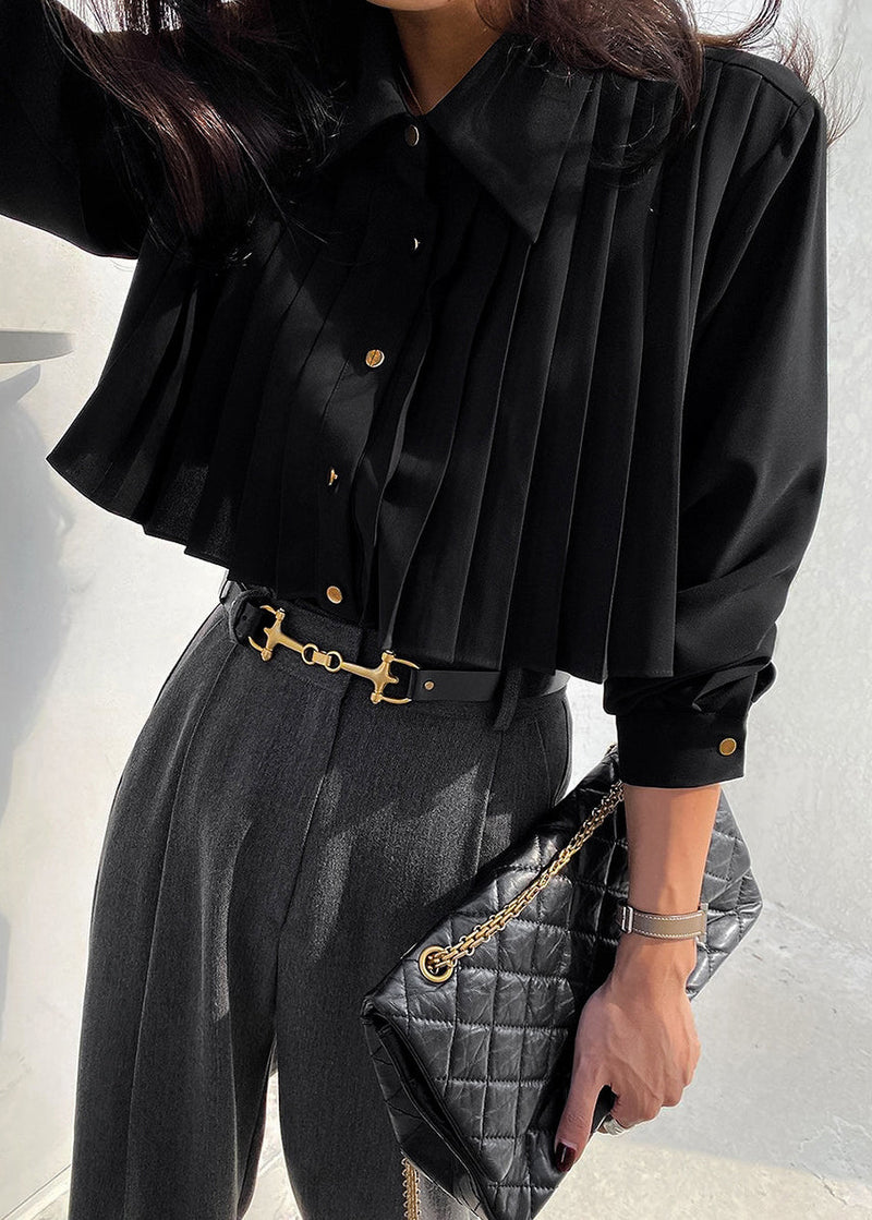 French White Peter Pan Collar Wrinkled Chiffon Shirt Tops Spring