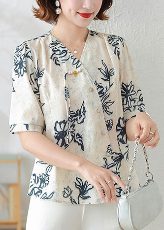 Black Tasseled Print Silk Shirts Summer