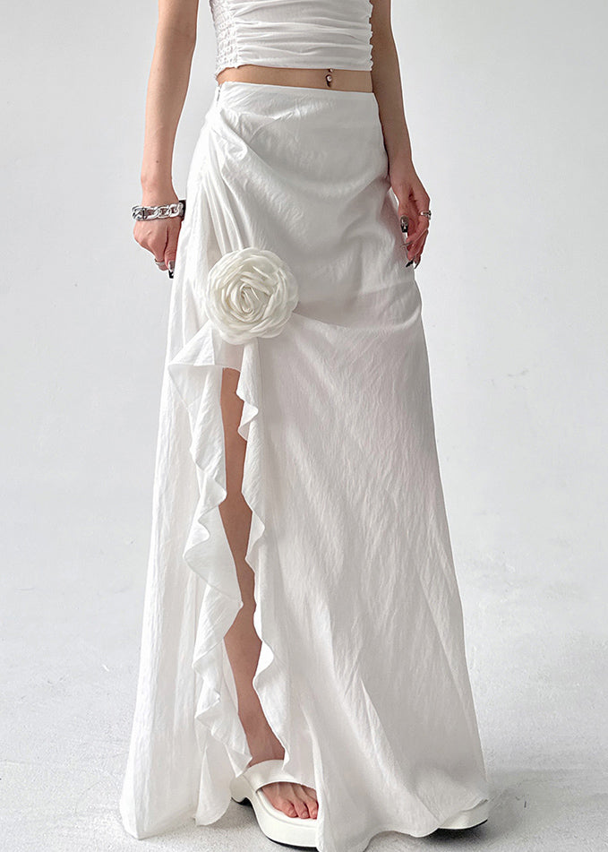 White Side Open High Waist Cotton Skirts Fall