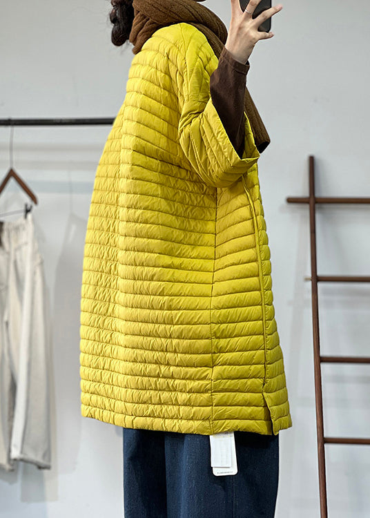 Yellow Button Pockets Patchwork Thin Parka Winter