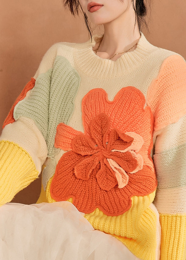 French Multicolor O-neck Knit Sweaters Winter
