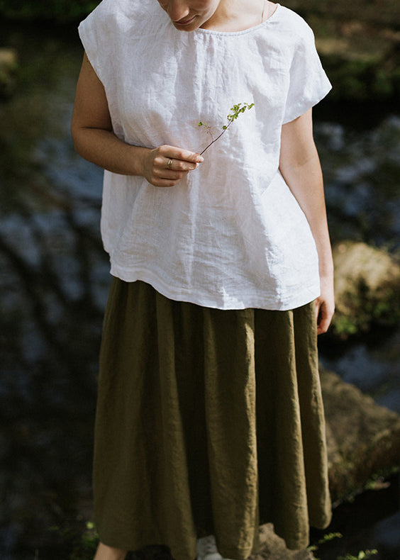 Organic White Wear on Both Sides Linen T Shirt Top Summer
