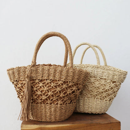 Summer New Hot Basket Woven Straw Braided With Top Handle Handbags Shopping Party Bucket Clutch