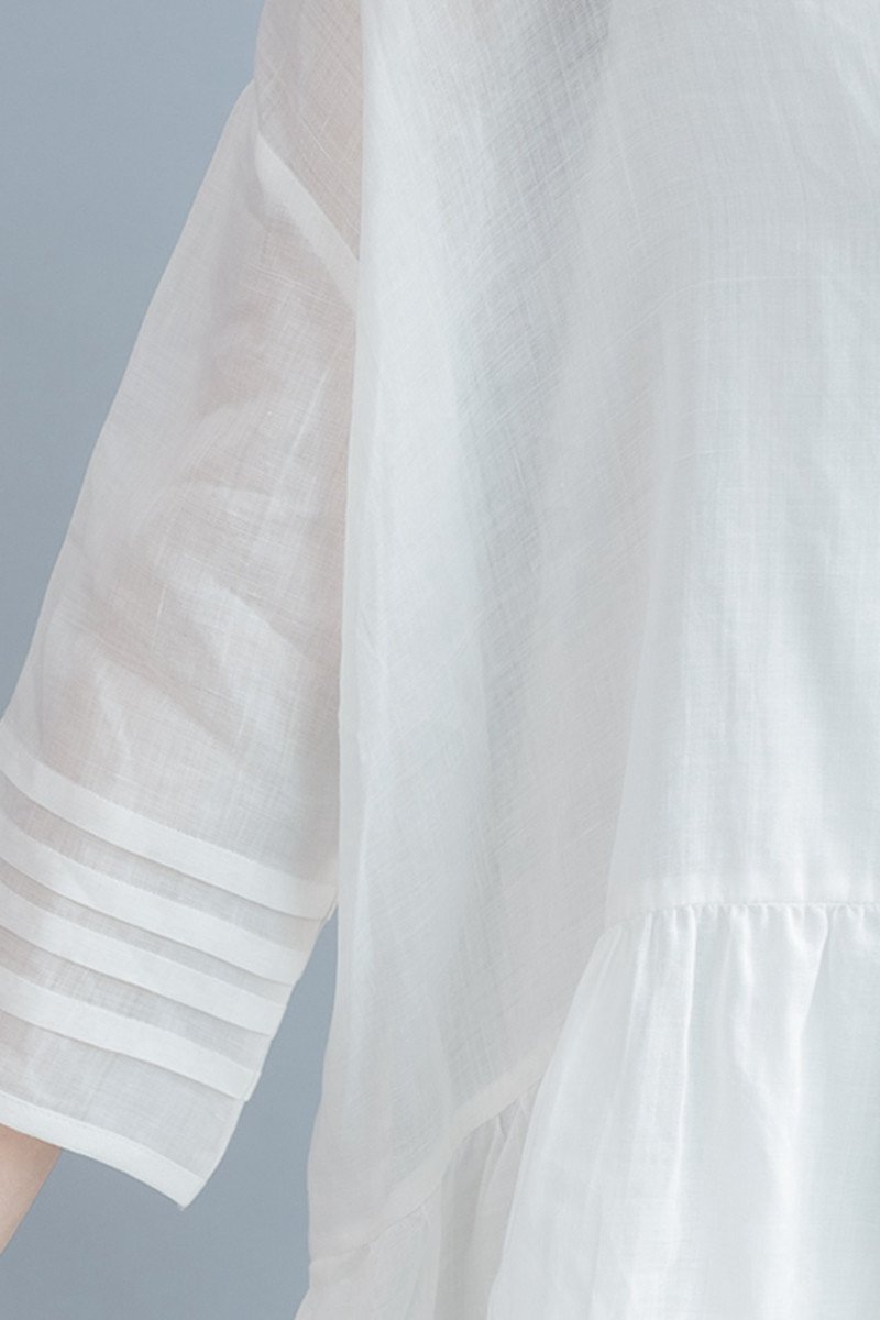 White Big Hem Linen Summer Shirt Dresses Clothing