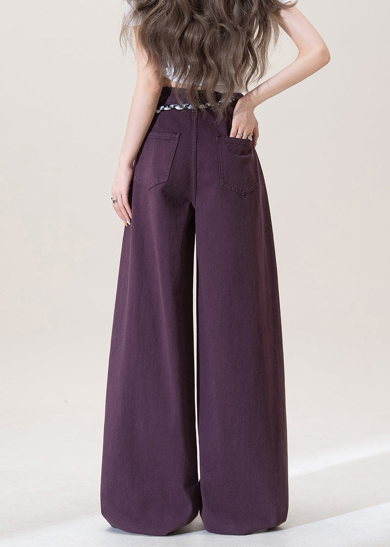Purple Pockets High Waist Denim Pants Fall