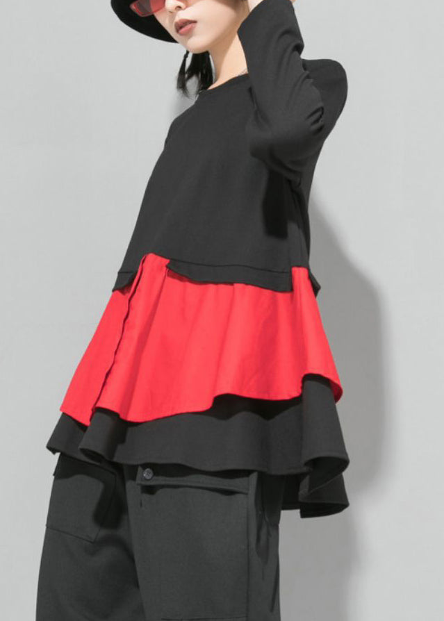 Simple Mulberry O-neck Ruffled Patchwork Top Spring